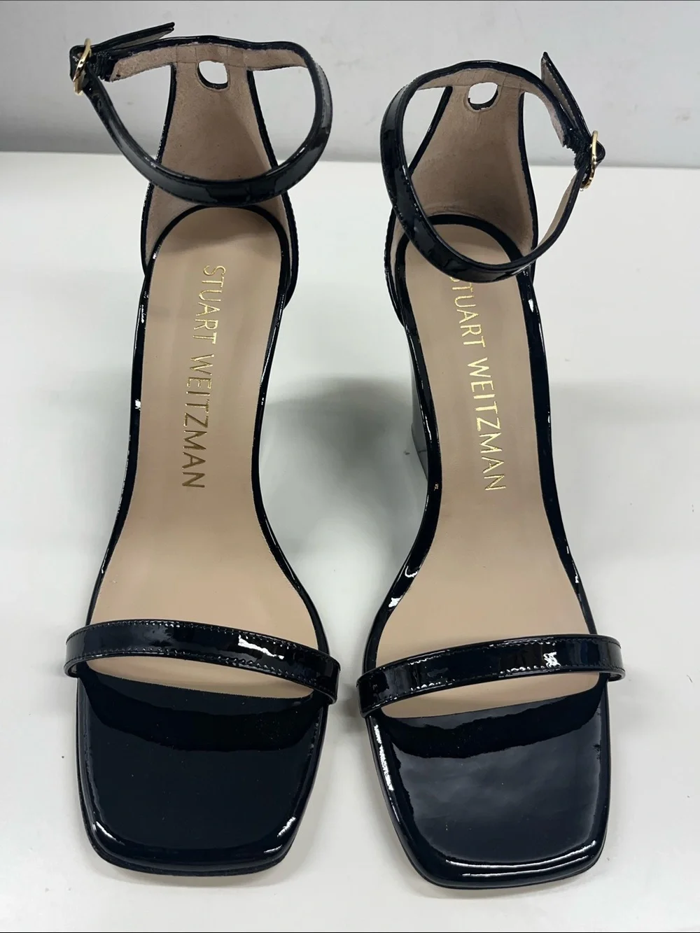 New Stuart Weitzman Nudistcurve 85 Wedge in Black Patent Leather Size 10.5